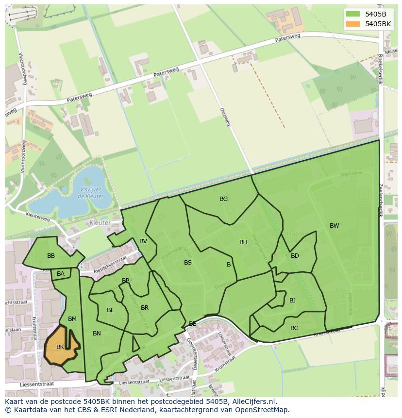 Afbeelding van het postcodegebied 5405 BK op de kaart.