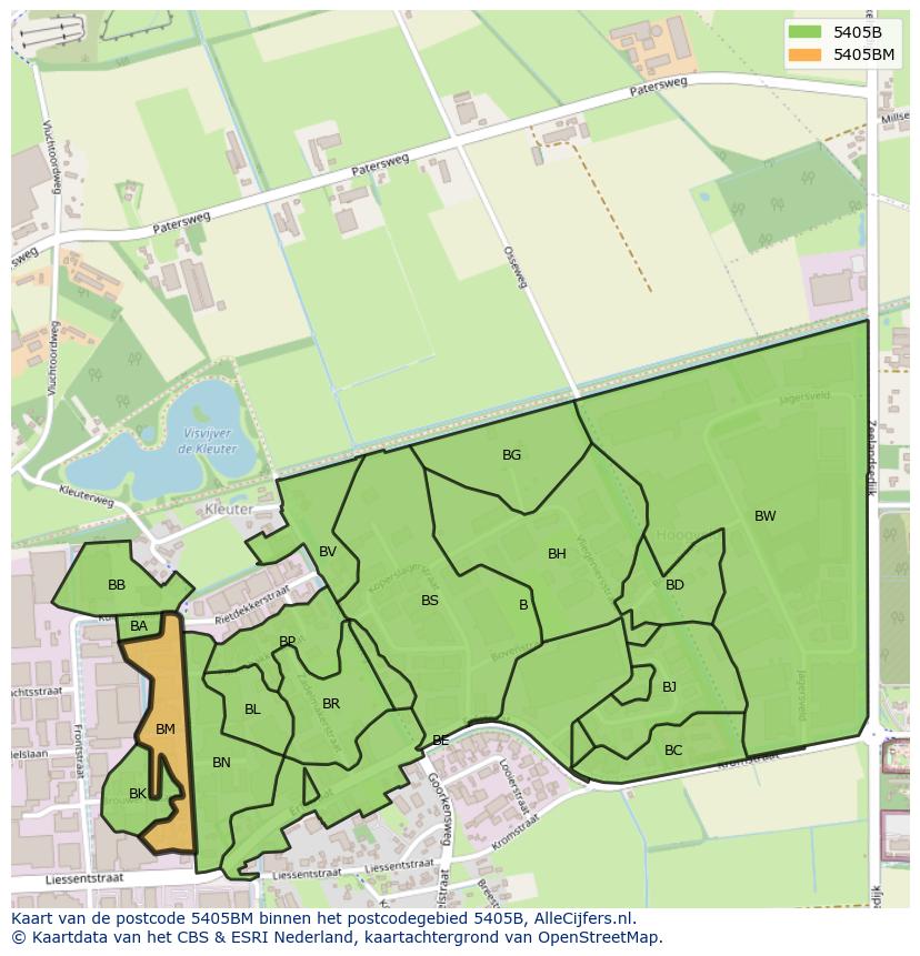 Afbeelding van het postcodegebied 5405 BM op de kaart.
