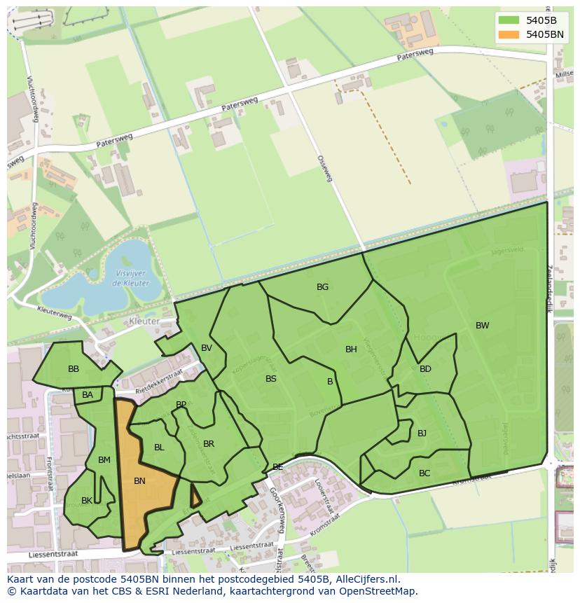 Afbeelding van het postcodegebied 5405 BN op de kaart.