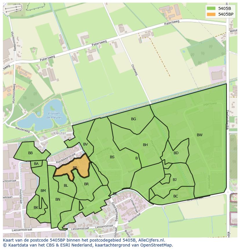 Afbeelding van het postcodegebied 5405 BP op de kaart.