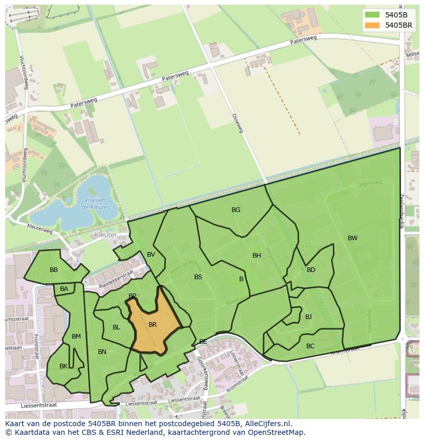 Afbeelding van het postcodegebied 5405 BR op de kaart.