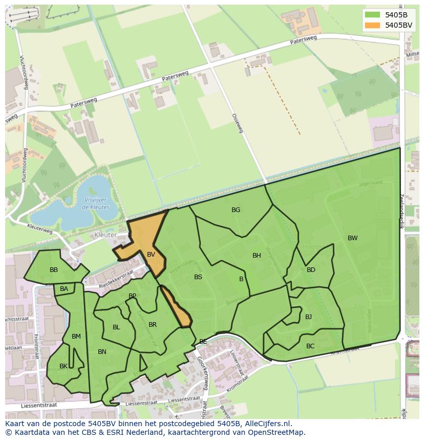 Afbeelding van het postcodegebied 5405 BV op de kaart.