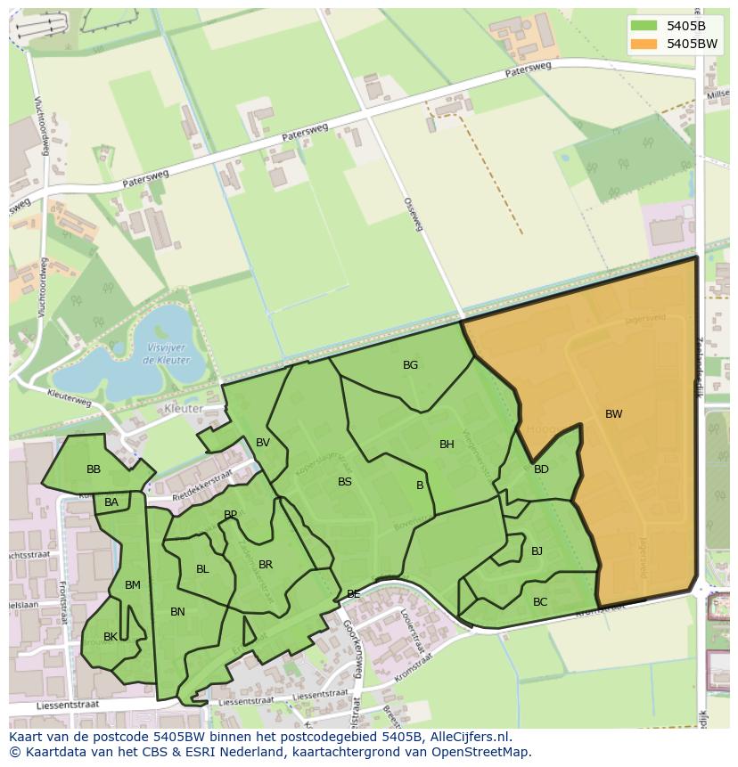 Afbeelding van het postcodegebied 5405 BW op de kaart.