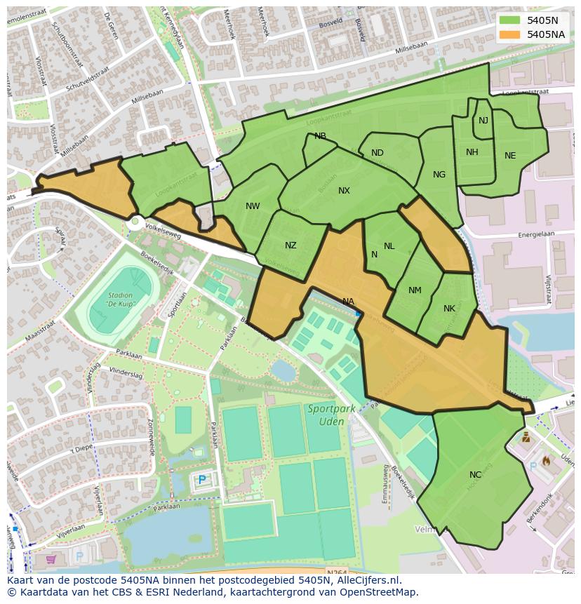 Afbeelding van het postcodegebied 5405 NA op de kaart.