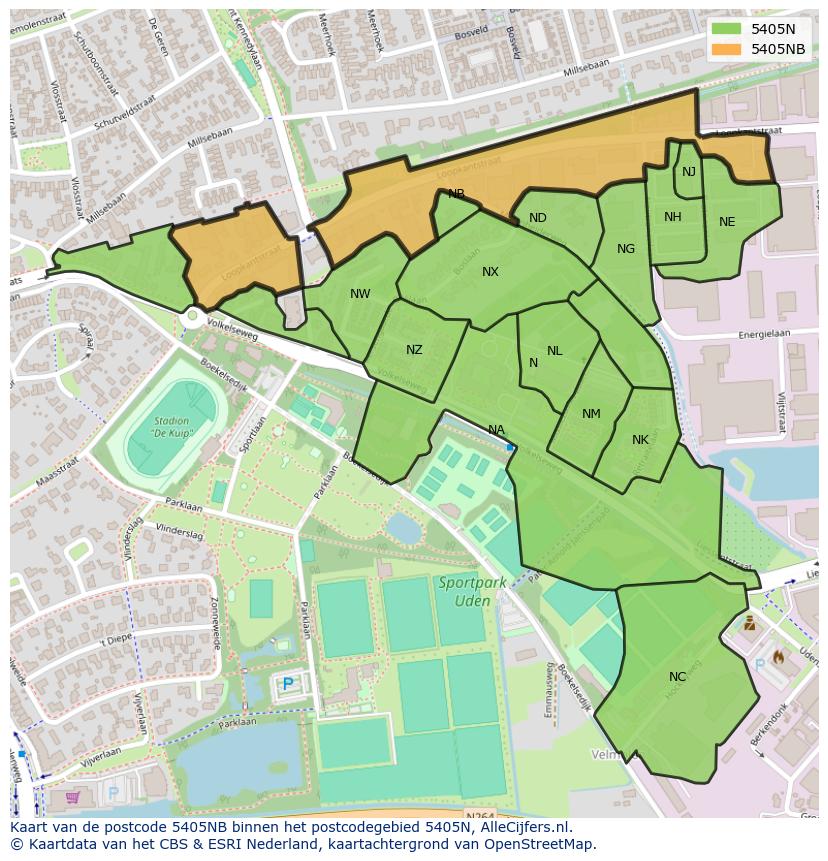 Afbeelding van het postcodegebied 5405 NB op de kaart.