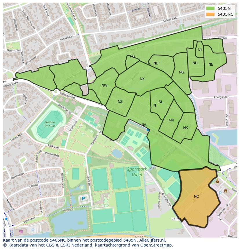 Afbeelding van het postcodegebied 5405 NC op de kaart.