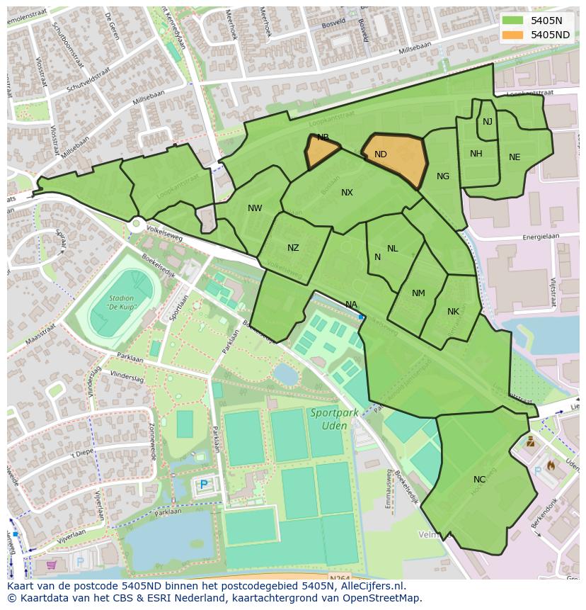 Afbeelding van het postcodegebied 5405 ND op de kaart.