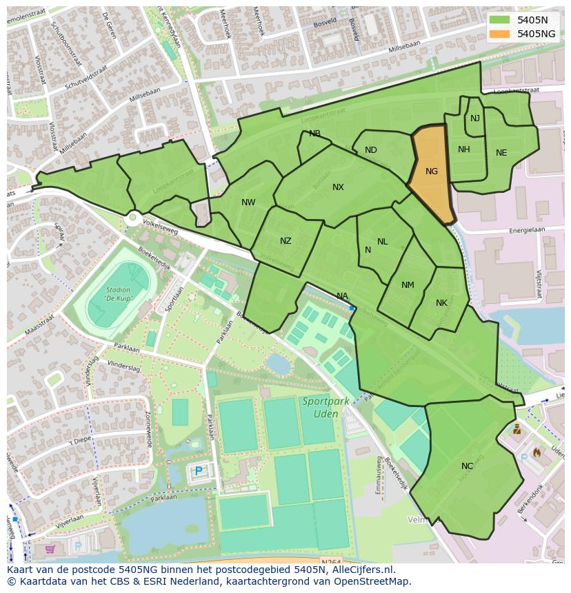 Afbeelding van het postcodegebied 5405 NG op de kaart.