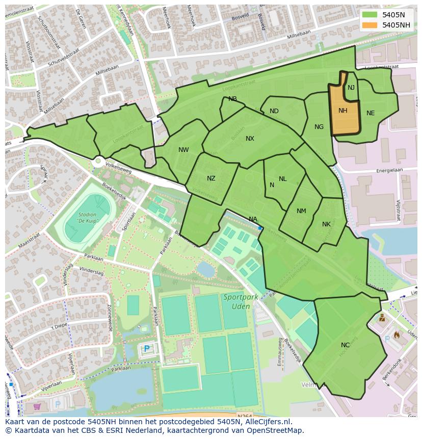 Afbeelding van het postcodegebied 5405 NH op de kaart.