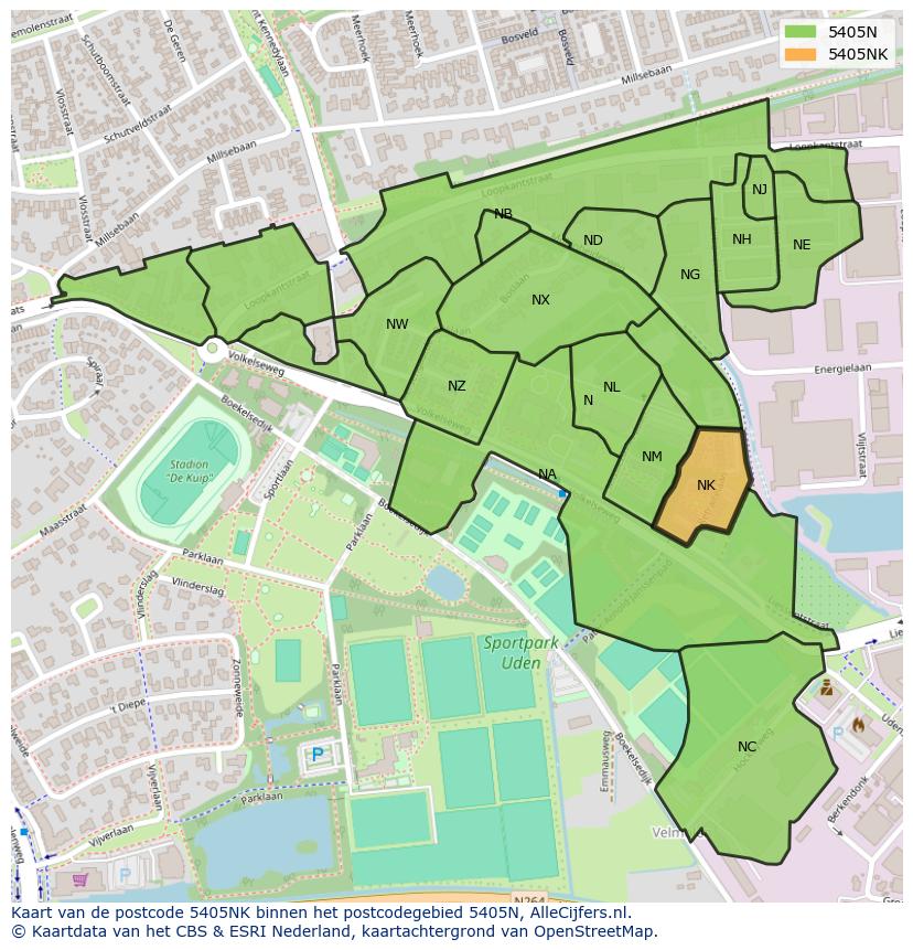 Afbeelding van het postcodegebied 5405 NK op de kaart.