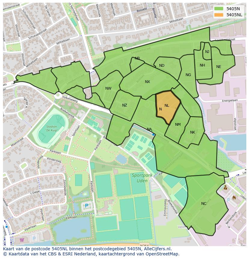 Afbeelding van het postcodegebied 5405 NL op de kaart.