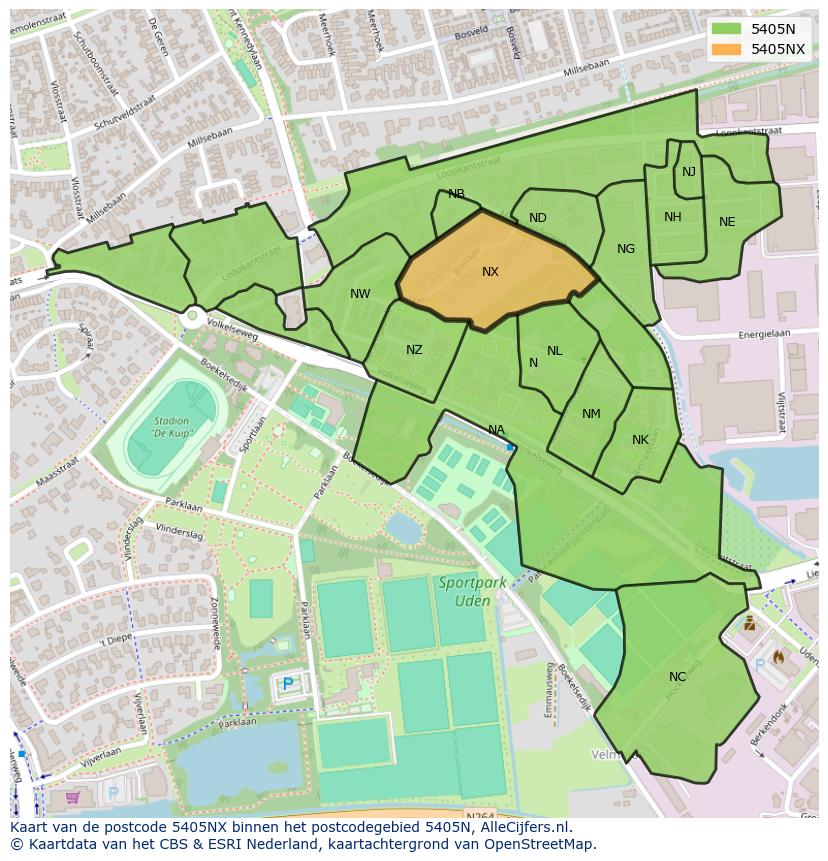 Afbeelding van het postcodegebied 5405 NX op de kaart.