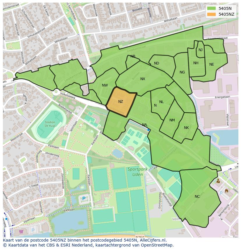 Afbeelding van het postcodegebied 5405 NZ op de kaart.