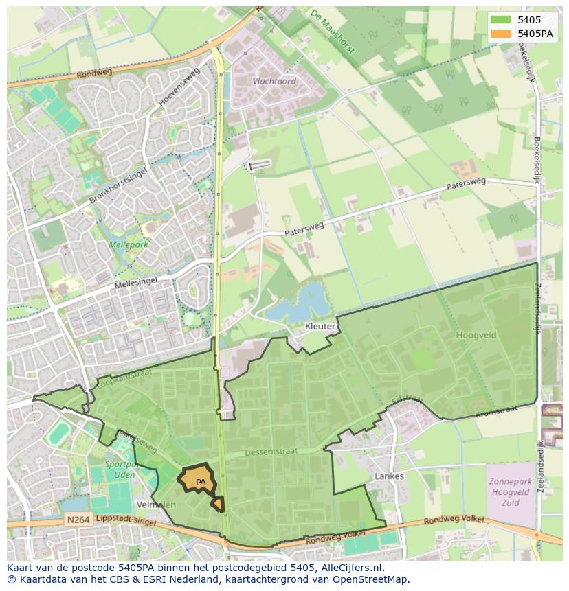 Afbeelding van het postcodegebied 5405 PA op de kaart.