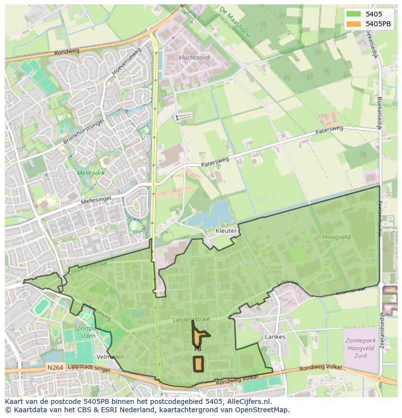 Afbeelding van het postcodegebied 5405 PB op de kaart.