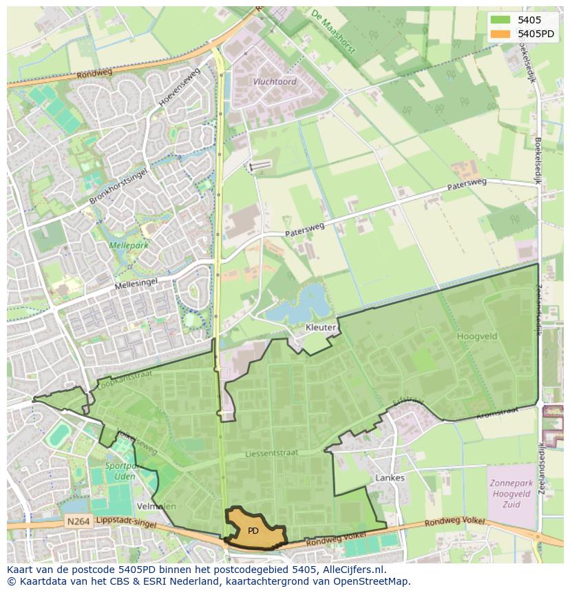 Afbeelding van het postcodegebied 5405 PD op de kaart.
