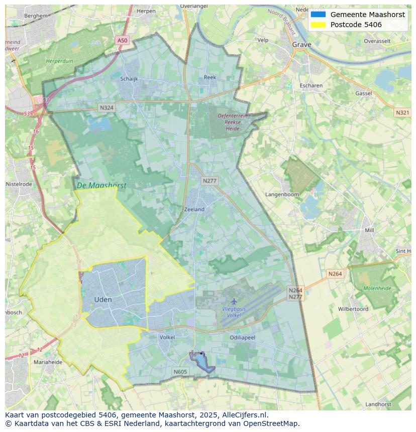 Afbeelding van het postcodegebied 5406 op de kaart.