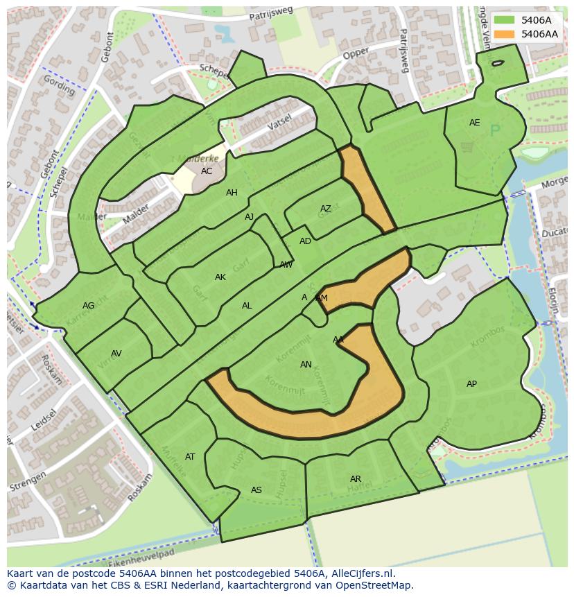 Afbeelding van het postcodegebied 5406 AA op de kaart.
