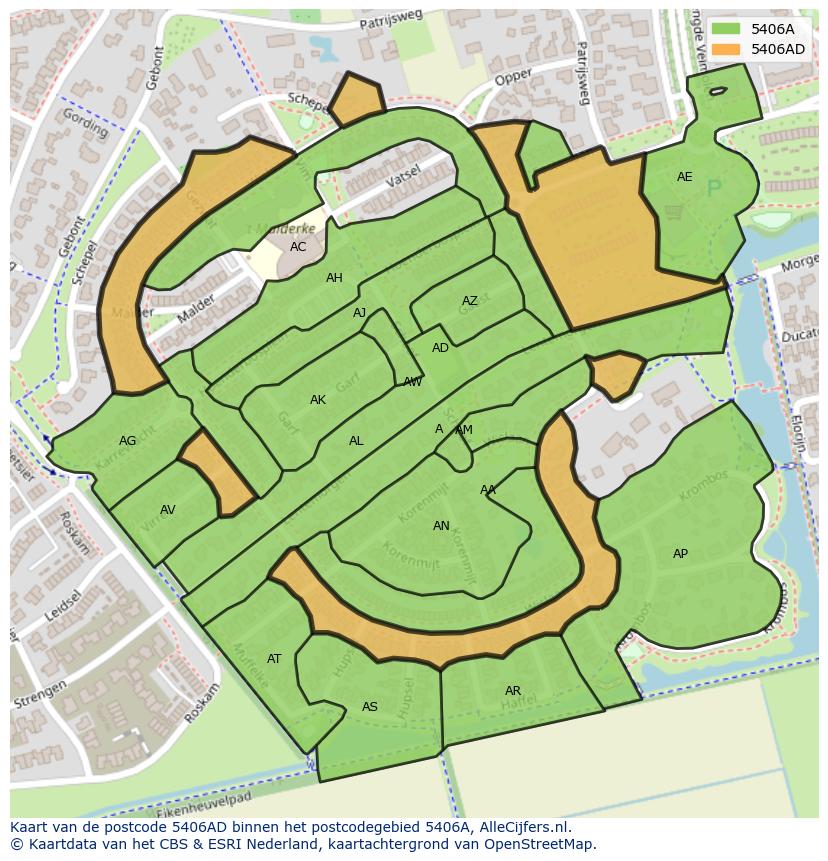 Afbeelding van het postcodegebied 5406 AD op de kaart.