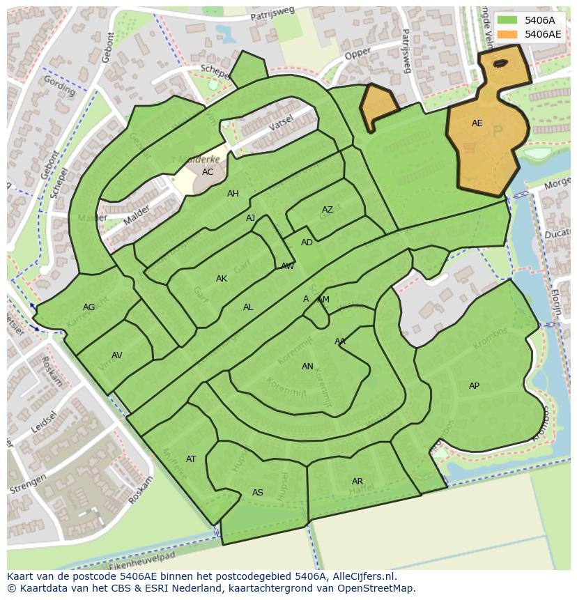 Afbeelding van het postcodegebied 5406 AE op de kaart.