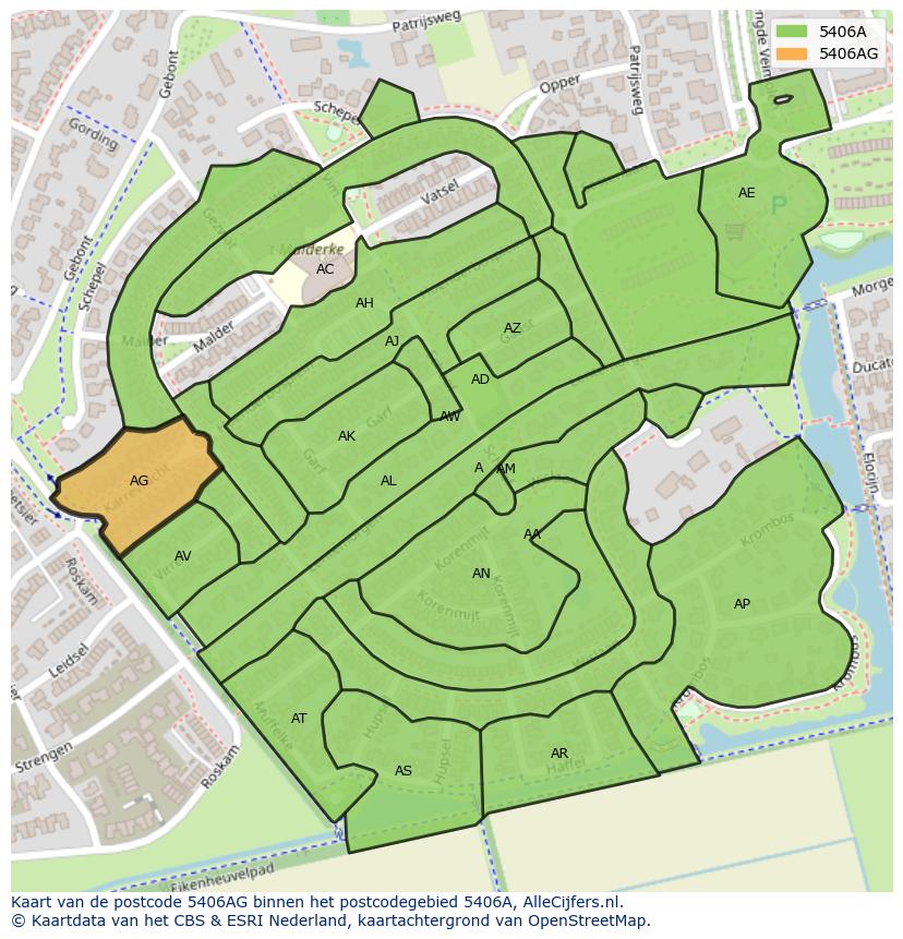 Afbeelding van het postcodegebied 5406 AG op de kaart.