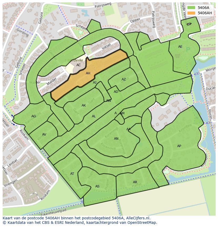 Afbeelding van het postcodegebied 5406 AH op de kaart.