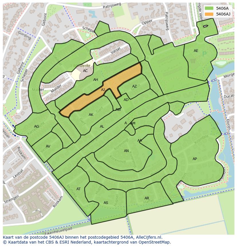 Afbeelding van het postcodegebied 5406 AJ op de kaart.