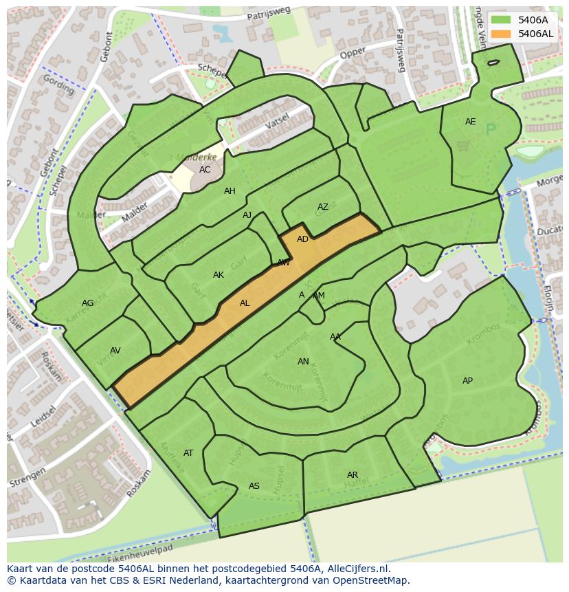 Afbeelding van het postcodegebied 5406 AL op de kaart.
