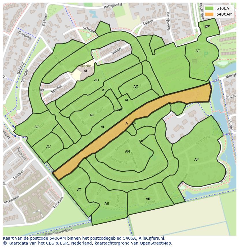 Afbeelding van het postcodegebied 5406 AM op de kaart.