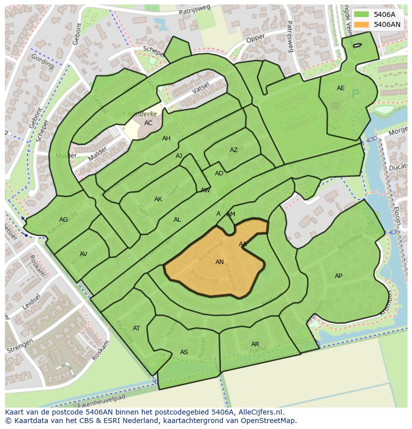 Afbeelding van het postcodegebied 5406 AN op de kaart.