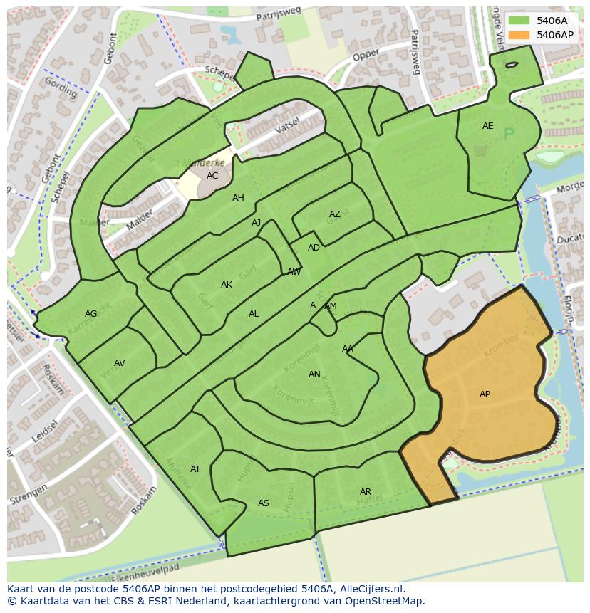 Afbeelding van het postcodegebied 5406 AP op de kaart.