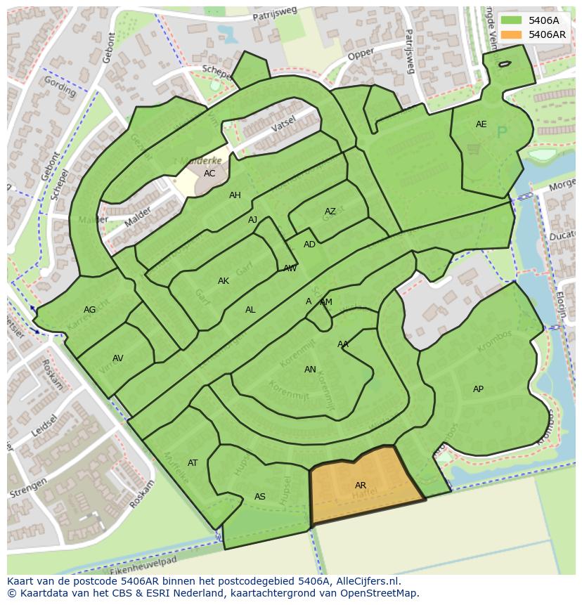 Afbeelding van het postcodegebied 5406 AR op de kaart.