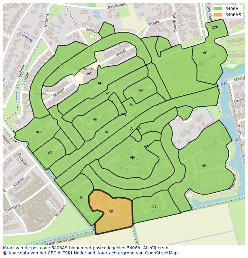 Afbeelding van het postcodegebied 5406 AS op de kaart.