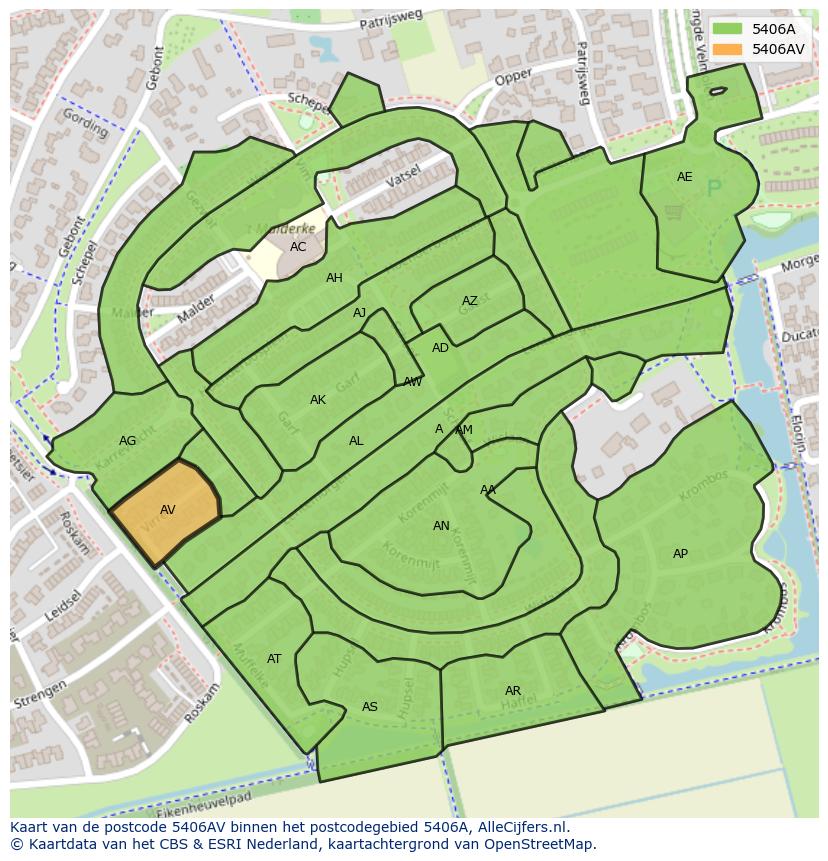 Afbeelding van het postcodegebied 5406 AV op de kaart.