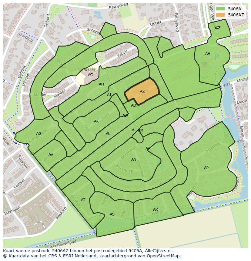 Afbeelding van het postcodegebied 5406 AZ op de kaart.
