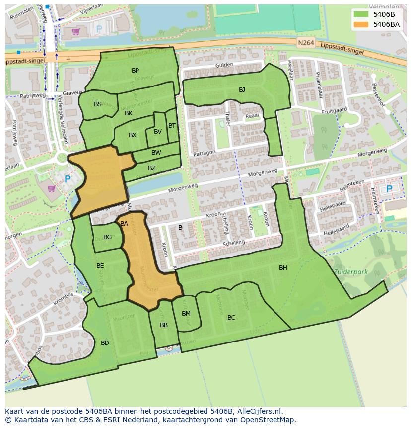 Afbeelding van het postcodegebied 5406 BA op de kaart.