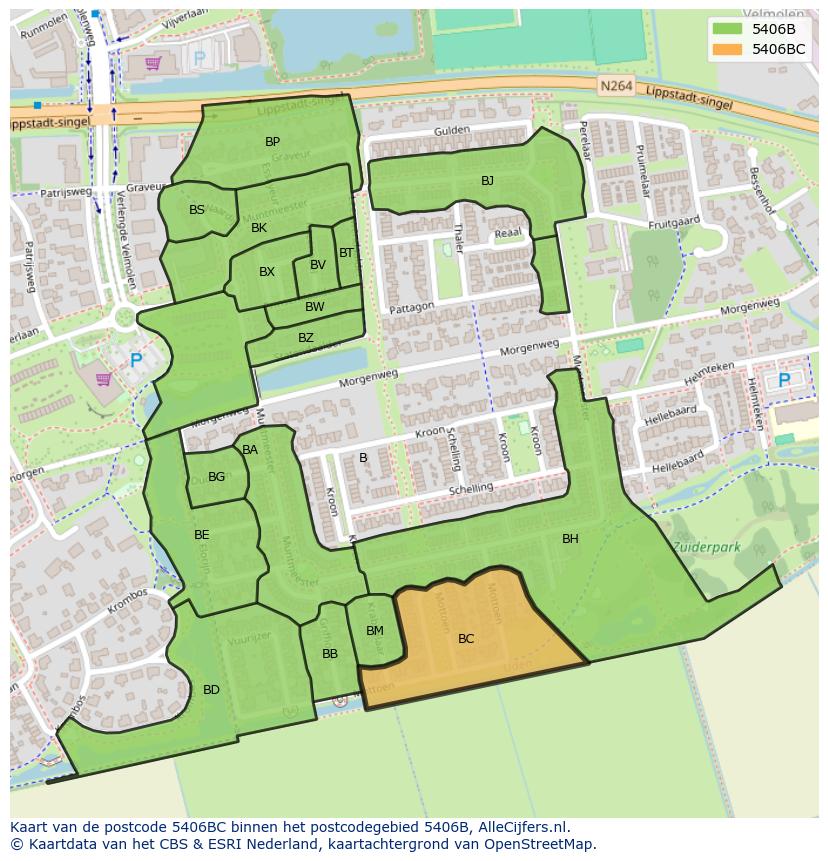 Afbeelding van het postcodegebied 5406 BC op de kaart.