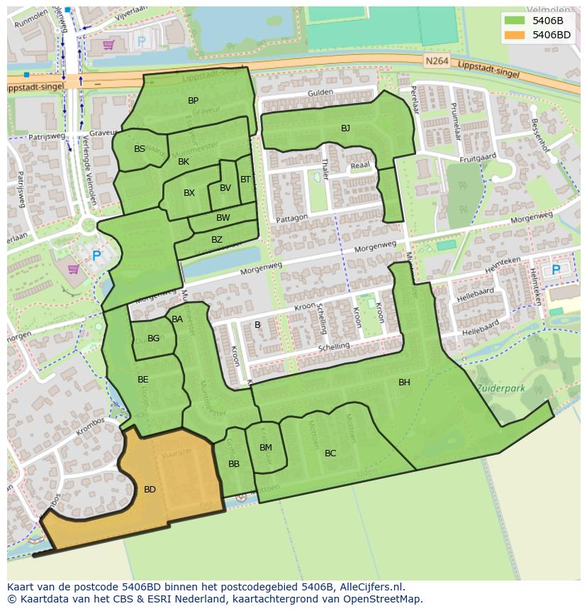 Afbeelding van het postcodegebied 5406 BD op de kaart.