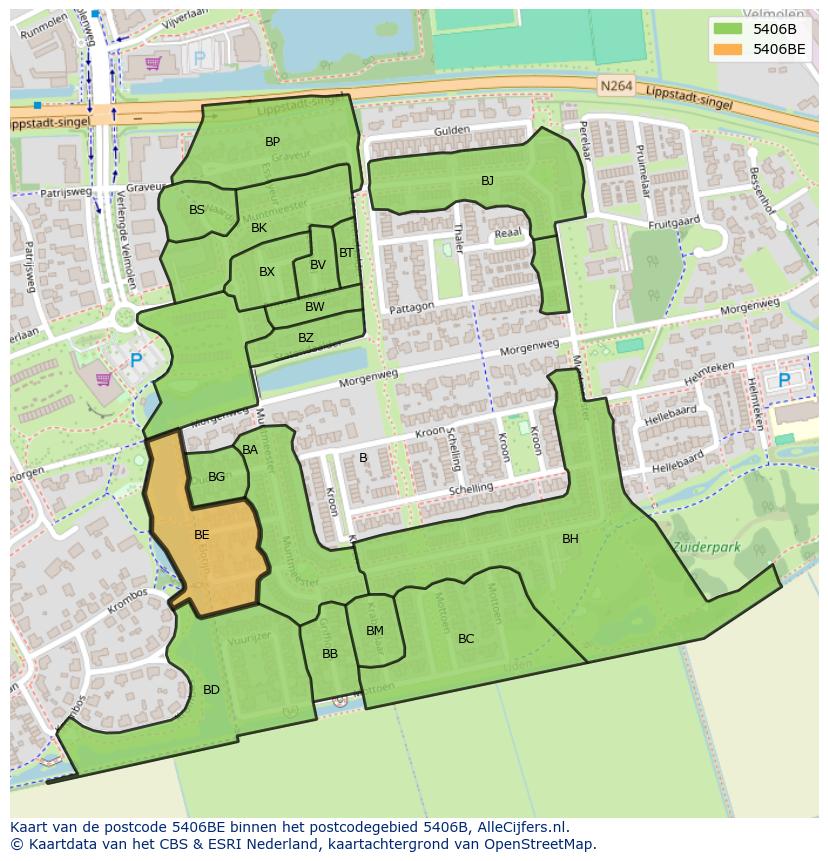 Afbeelding van het postcodegebied 5406 BE op de kaart.