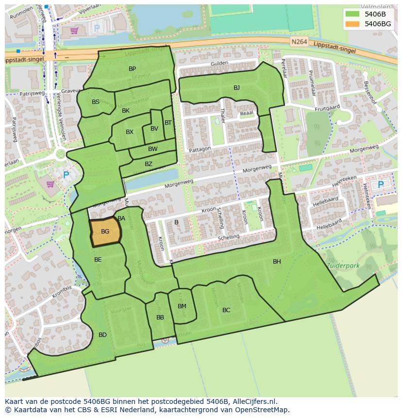 Afbeelding van het postcodegebied 5406 BG op de kaart.