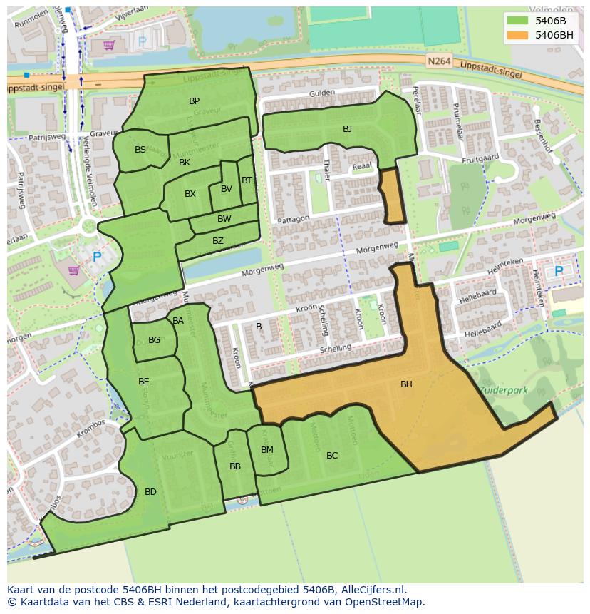 Afbeelding van het postcodegebied 5406 BH op de kaart.