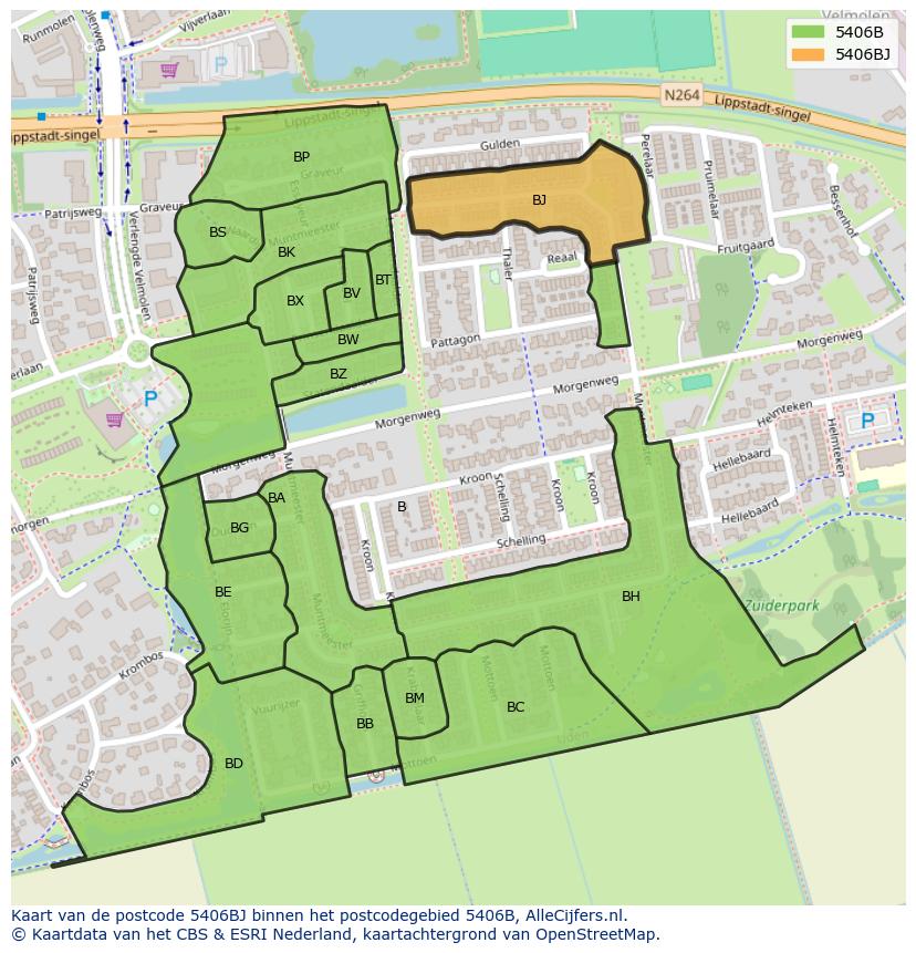 Afbeelding van het postcodegebied 5406 BJ op de kaart.