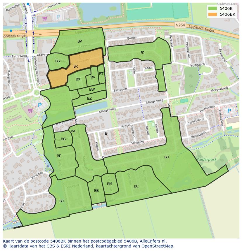 Afbeelding van het postcodegebied 5406 BK op de kaart.