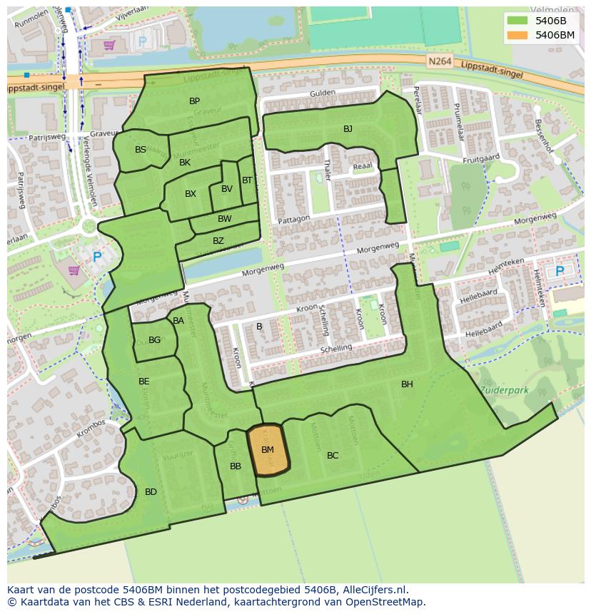 Afbeelding van het postcodegebied 5406 BM op de kaart.