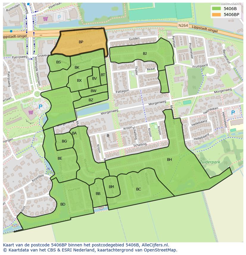 Afbeelding van het postcodegebied 5406 BP op de kaart.