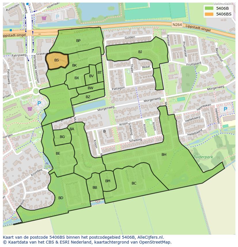 Afbeelding van het postcodegebied 5406 BS op de kaart.