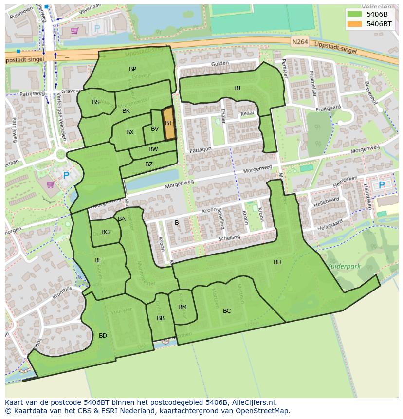 Afbeelding van het postcodegebied 5406 BT op de kaart.