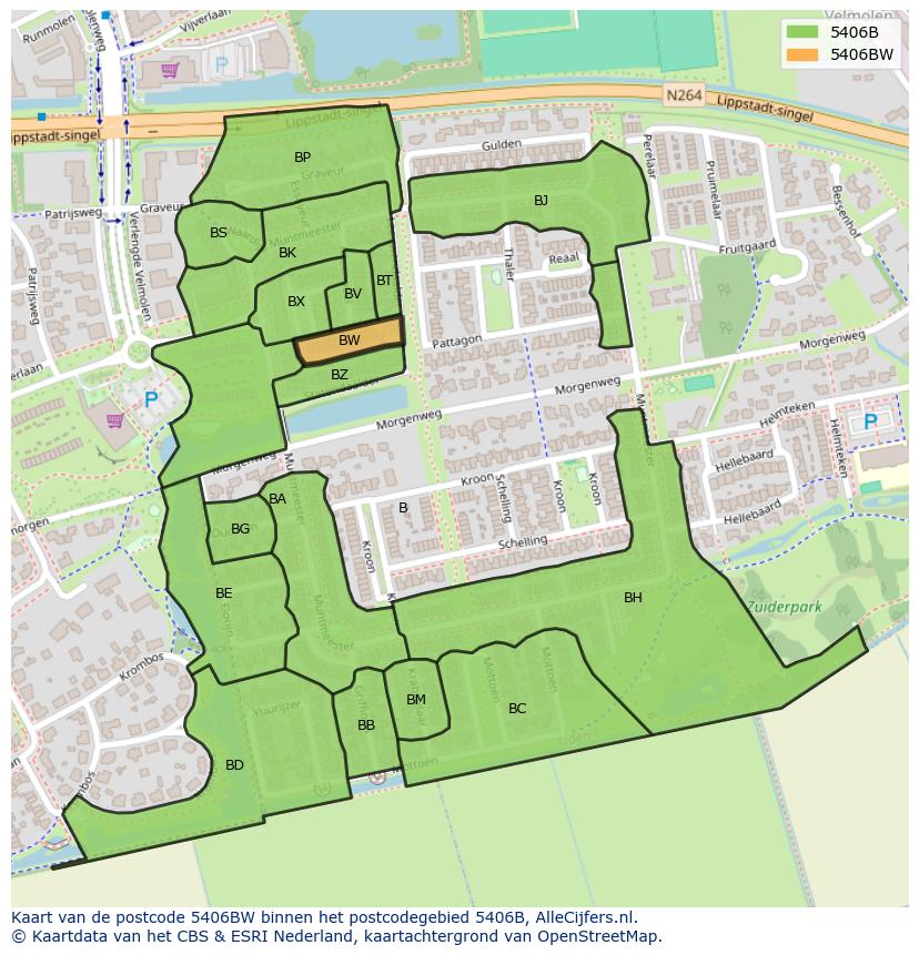 Afbeelding van het postcodegebied 5406 BW op de kaart.