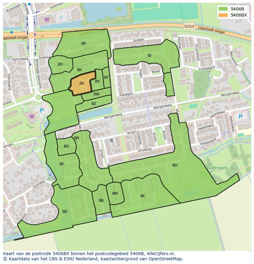 Afbeelding van het postcodegebied 5406 BX op de kaart.