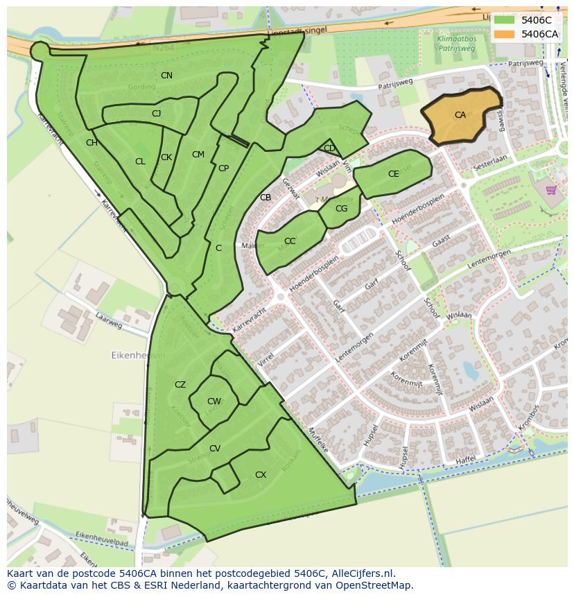 Afbeelding van het postcodegebied 5406 CA op de kaart.